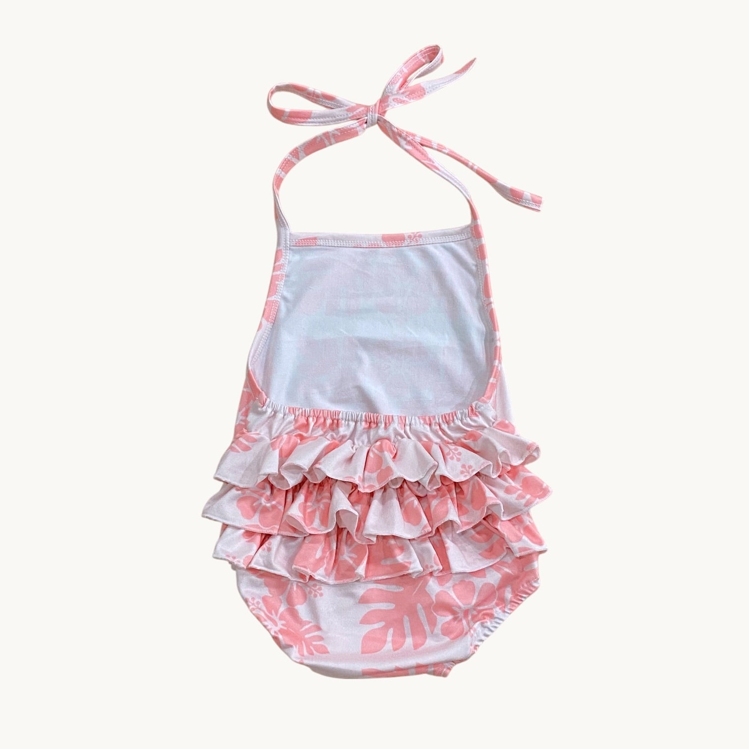 Pink Hibiscus Quilt Ruffle Halter Romper