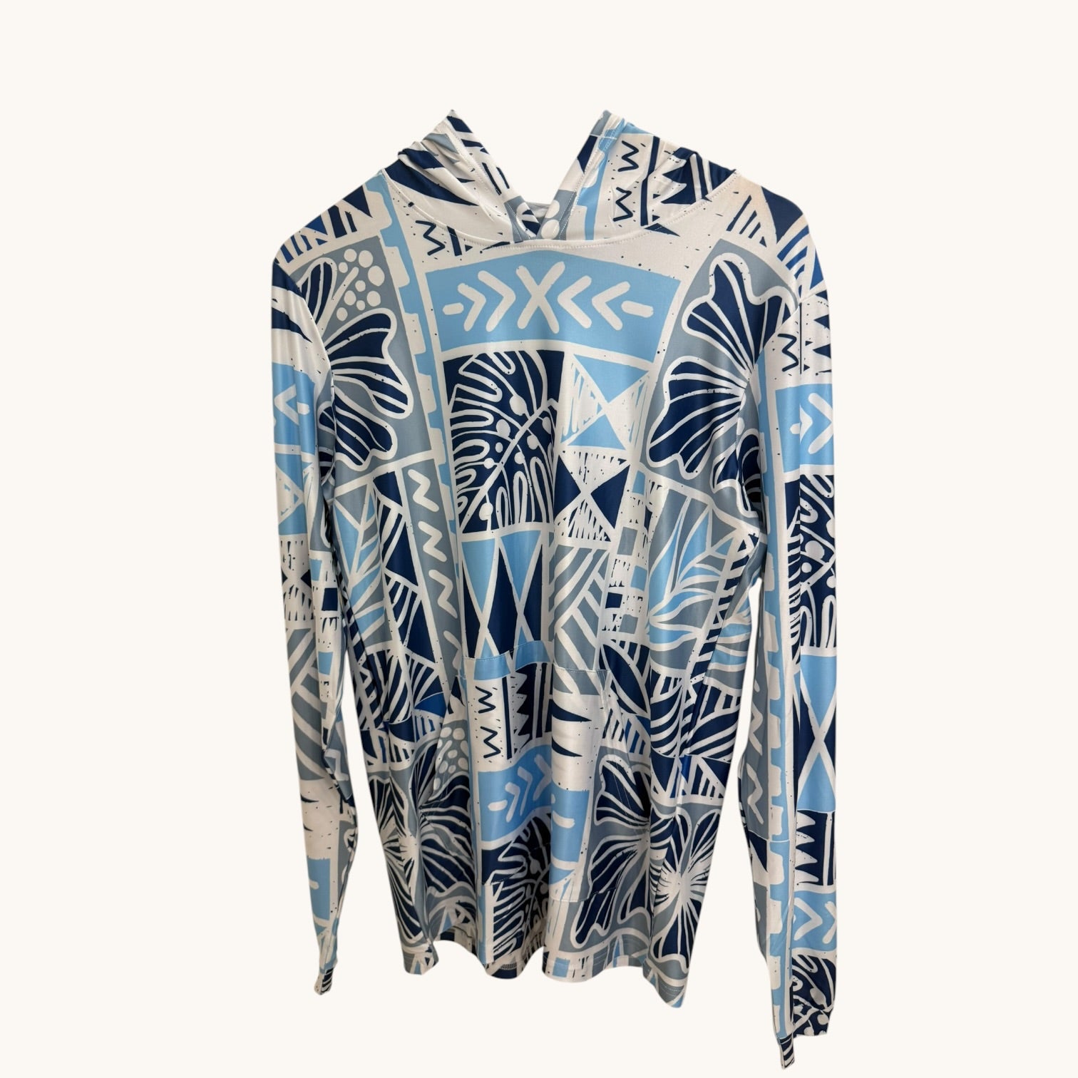 Adult Blue Tropical Kapa Dri Fit Hooded Long Sleeve Tee