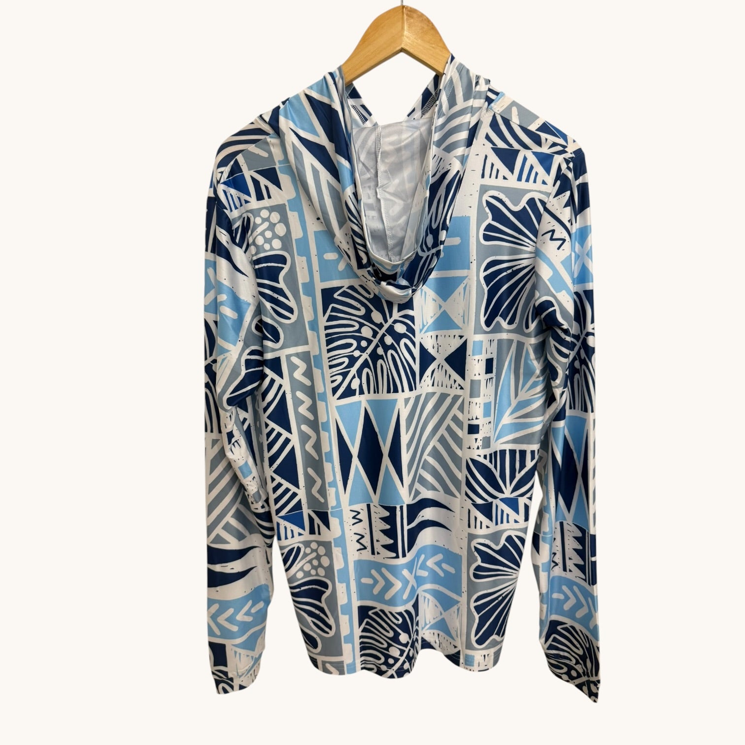 Adult Blue Tropical Kapa Dri Fit Hooded Long Sleeve Tee