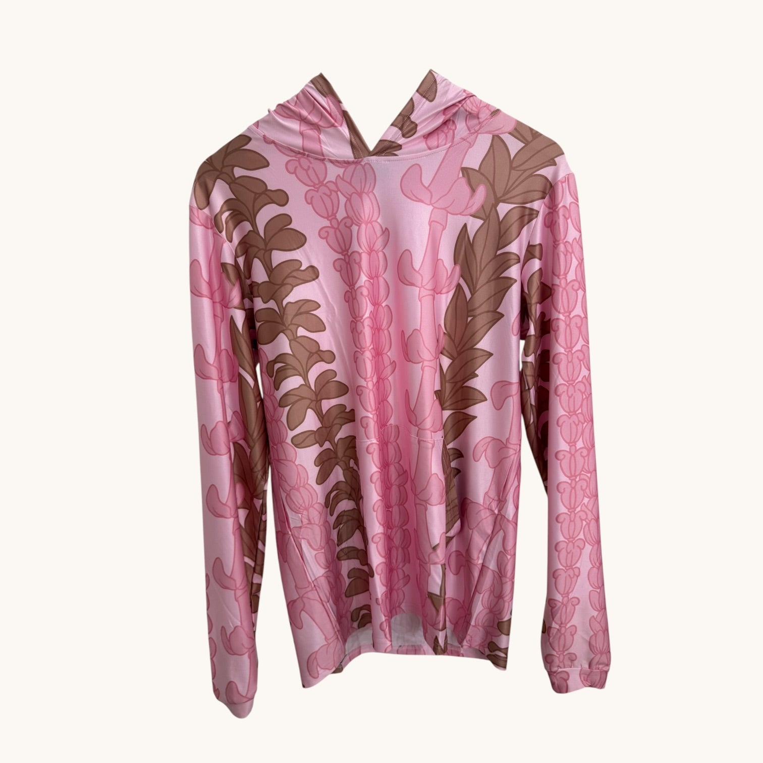 Adult Brown/Pink Lei Aloha Dri Fit Hooded Long Sleeve Tee