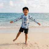 Blue Tropical Kapa Dri Fit hooded Long sleeve