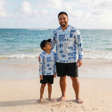 Adult Blue Tropical Kapa Dri Fit Hooded Long Sleeve Tee