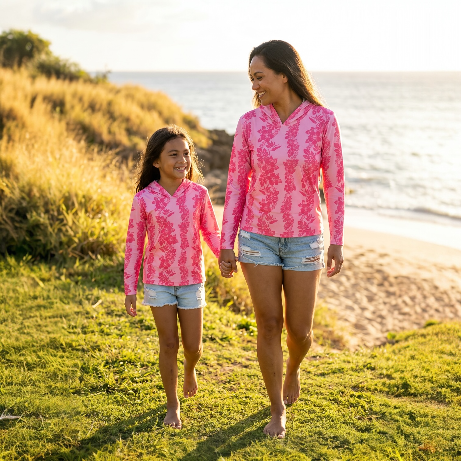 Pink Mauna Lani Dri Fit hooded Long sleeve