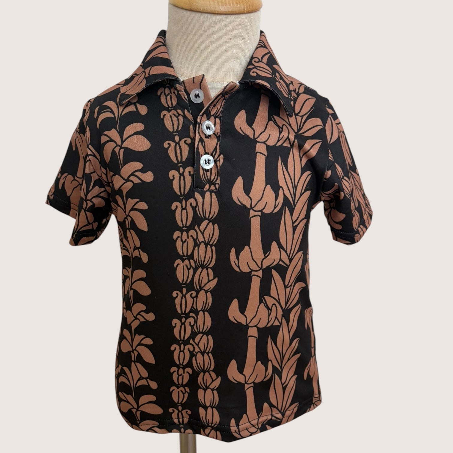 Black/Brown Lei collared shirt - Sweet Sweet Honey Hawaii