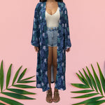 Blue Pahoa Women's Maxi Kimono - Sweet Sweet Honey Hawaii