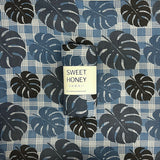 Blue Palaka Monstera Swaddle Blanket - Sweet Sweet Honey Hawaii