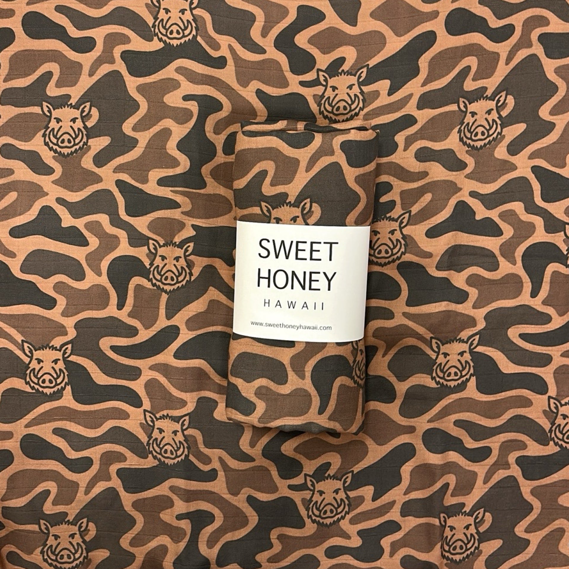 Brown Camo Boar Swaddle Blanket - Sweet Sweet Honey Hawaii
