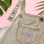 Cream Pink plumeria denim romper - Sweet Sweet Honey Hawaii