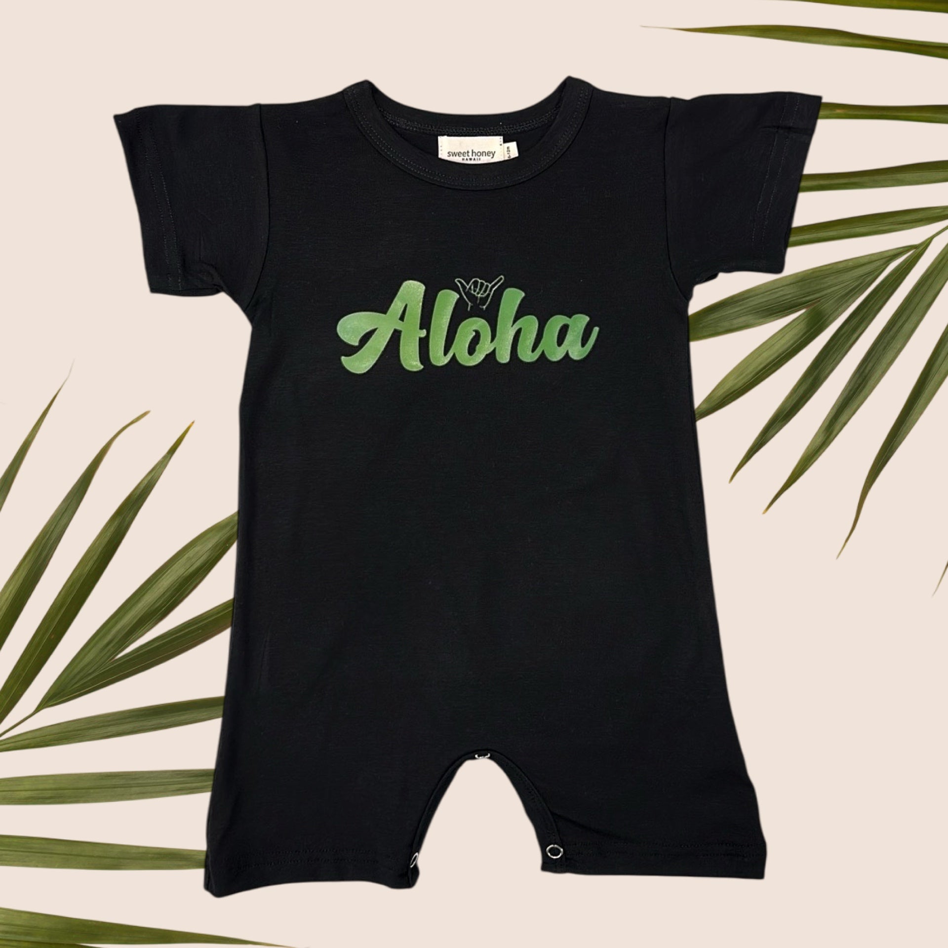 Green Aloha Shaka Black Tee jumpsuit - Sweet Sweet Honey Hawaii