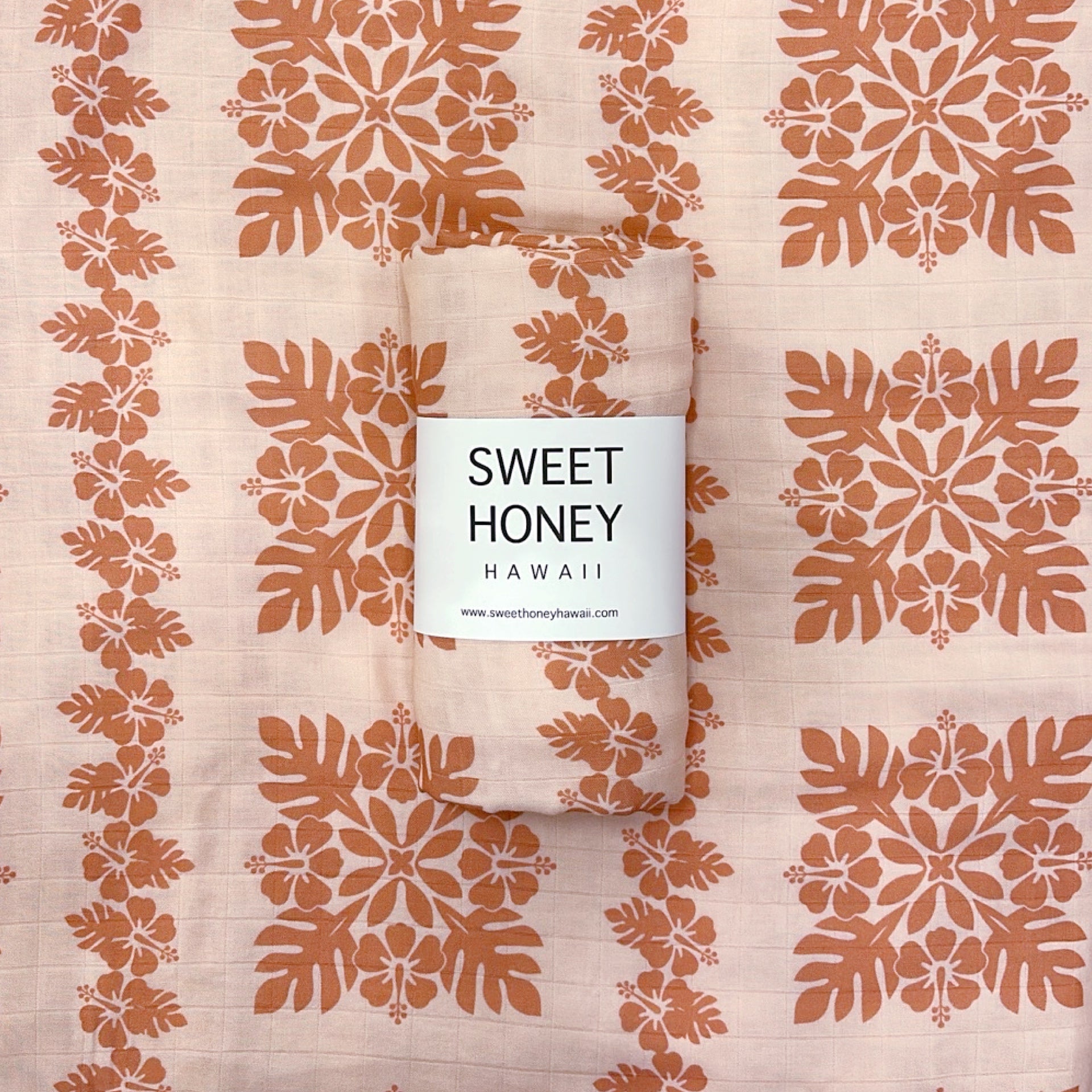 Hibiscus Quilt Peach Swaddle Blanket - Sweet Sweet Honey Hawaii