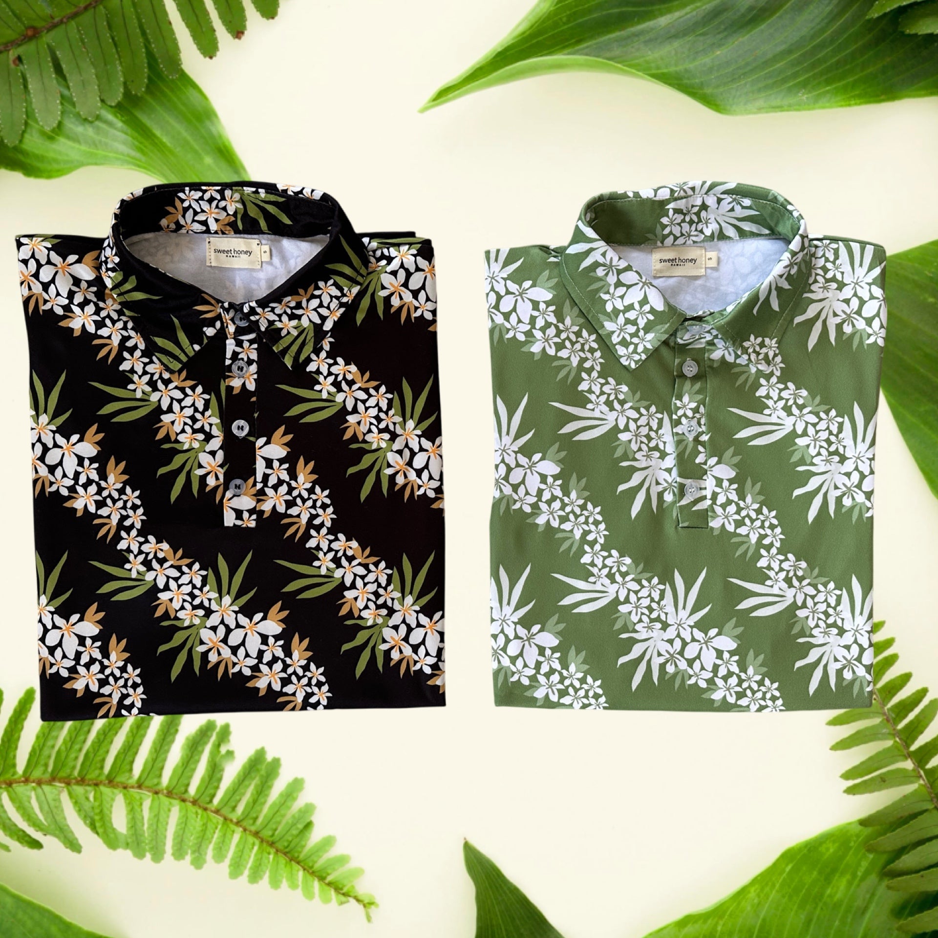 Lei Hiwa Black Men's Collared Shirt - Sweet Sweet Honey Hawaii