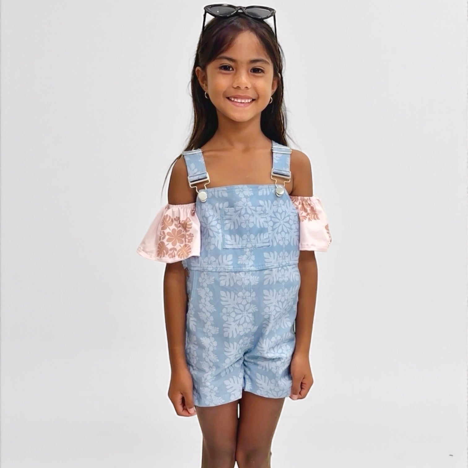Light Blue Denim Quilt Short Overalls - Sweet Sweet Honey Hawaii