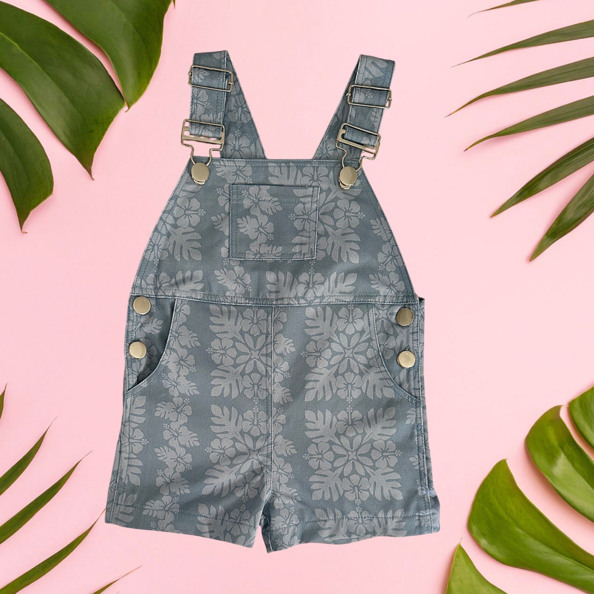 Light Blue Denim Quilt Short Overalls - Sweet Sweet Honey Hawaii