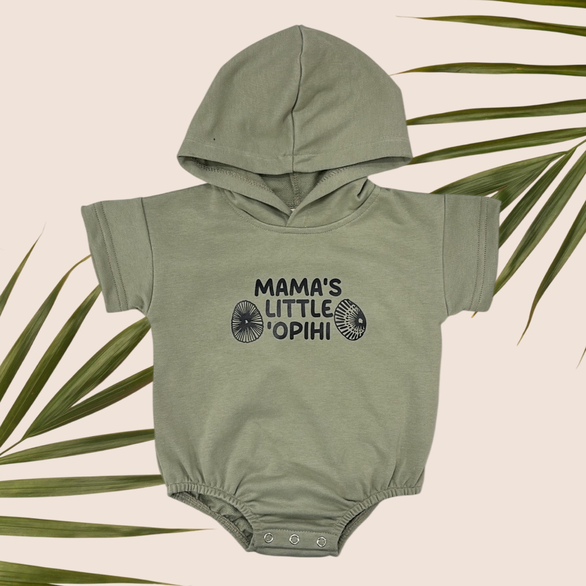Mama Opihi Green hooded onesie - Sweet Sweet Honey Hawaii
