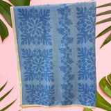 Medium: Cream Quilt Hibiscus /Blue Quilt Hibiscus Minky Blanket - Sweet Sweet Honey Hawaii