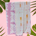 Medium: Pink Plumeria palaka /Purple Quilt Hibiscus Minky Blanket - Sweet Sweet Honey Hawaii