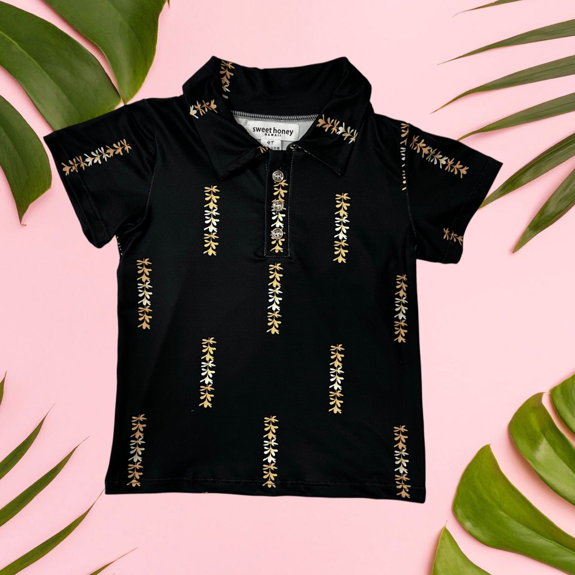 Melia Black collared shirt - Sweet Sweet Honey Hawaii