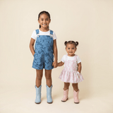 Midnight Blue Hibiscus Denim Short Overalls - Sweet Sweet Honey Hawaii