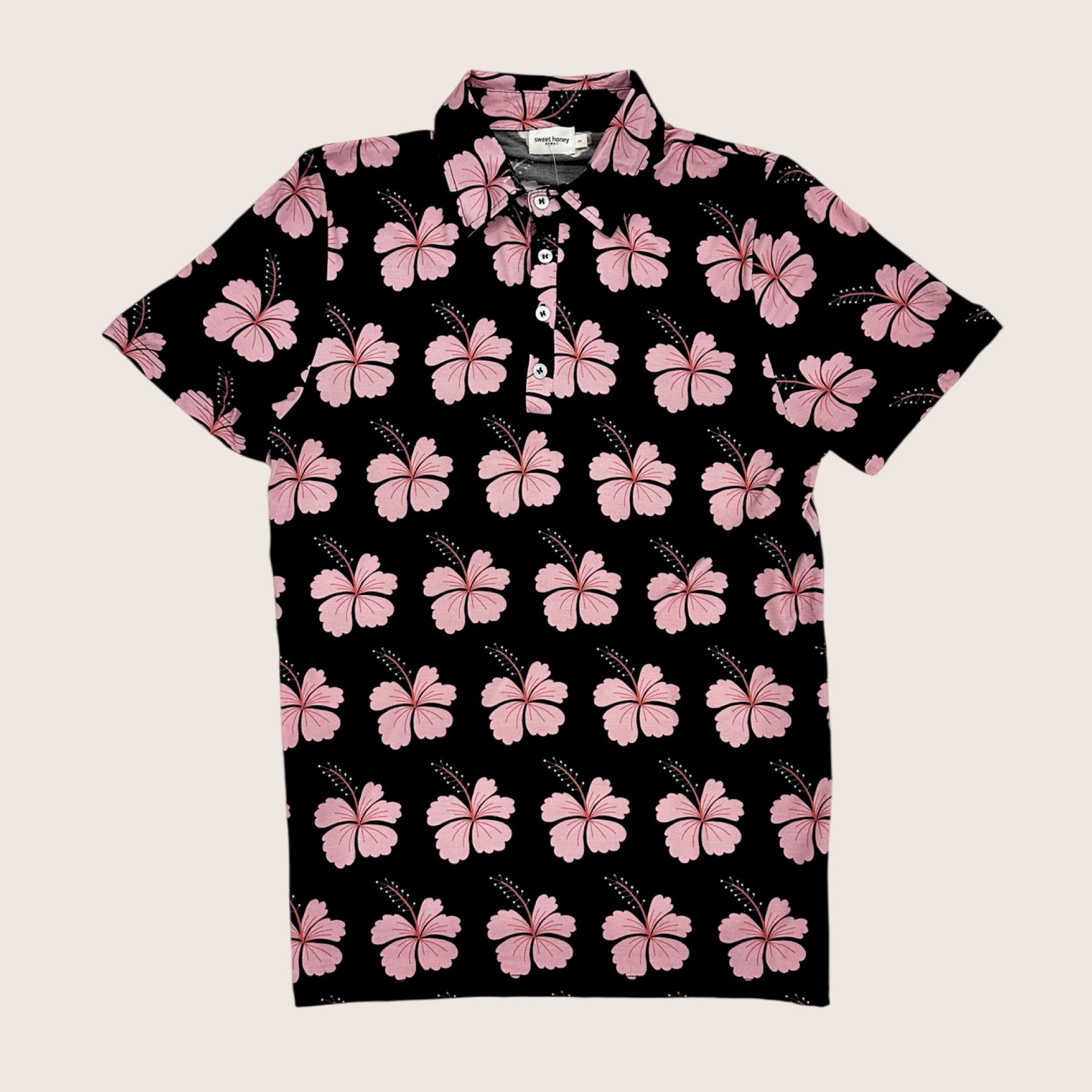 Midnight Hibiscus Men's collared Shirt - Sweet Sweet Honey Hawaii
