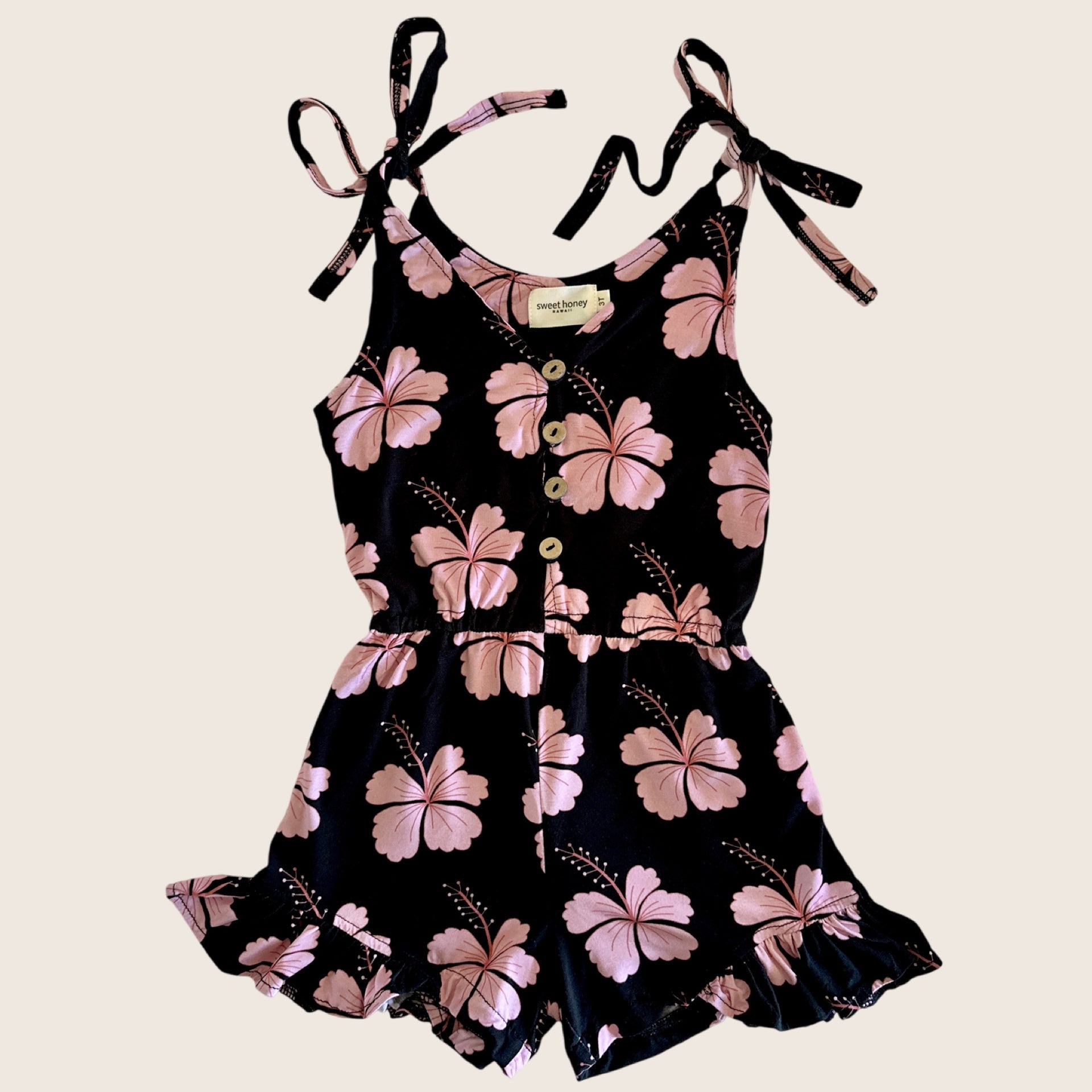 Midnight Hibiscus Shoulder Tie Romper - Sweet Sweet Honey Hawaii