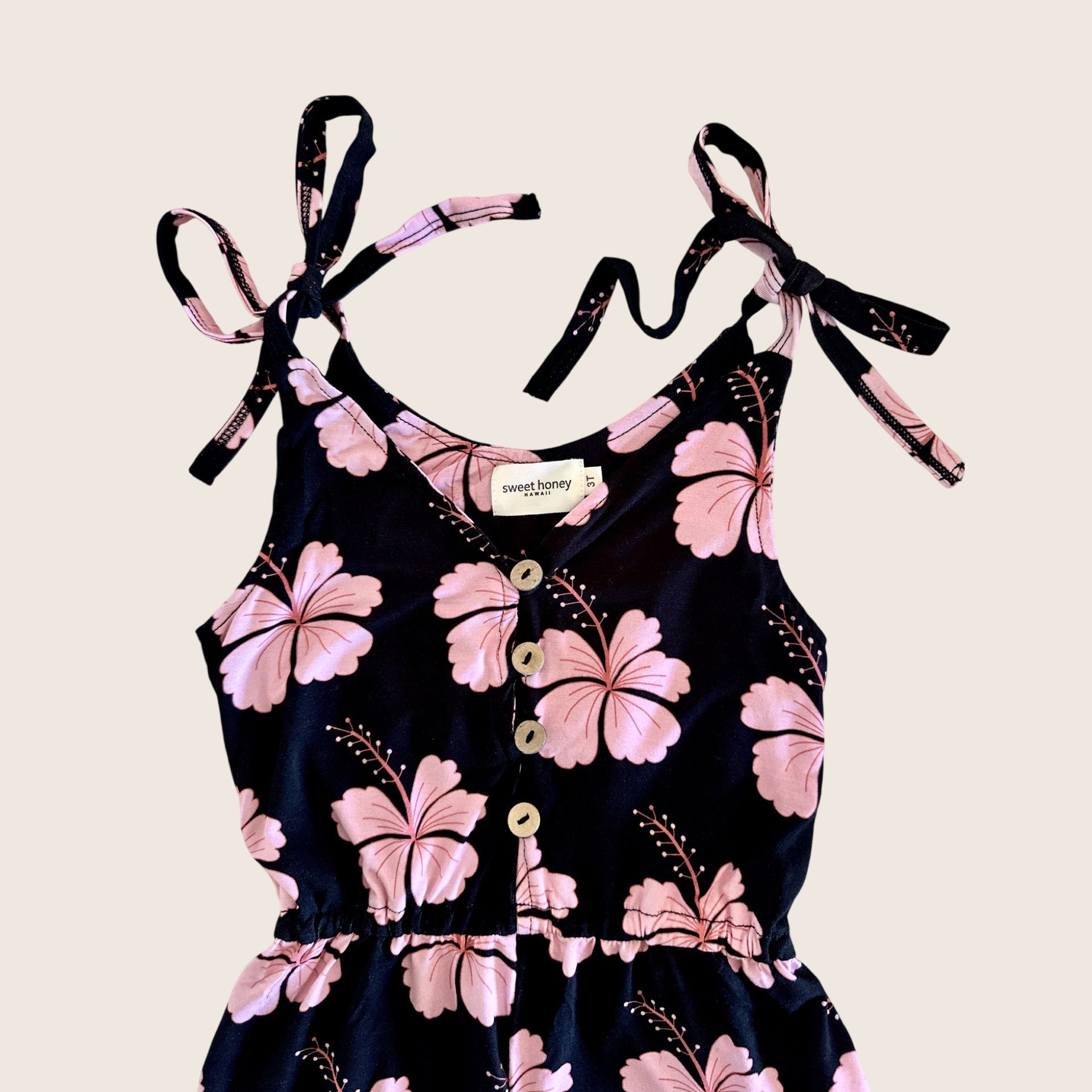 Midnight Hibiscus Shoulder Tie Romper - Sweet Sweet Honey Hawaii