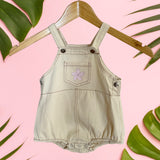 Cream Pink plumeria denim romper