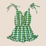 Maile lei Checkered Shoulder Tie Romper