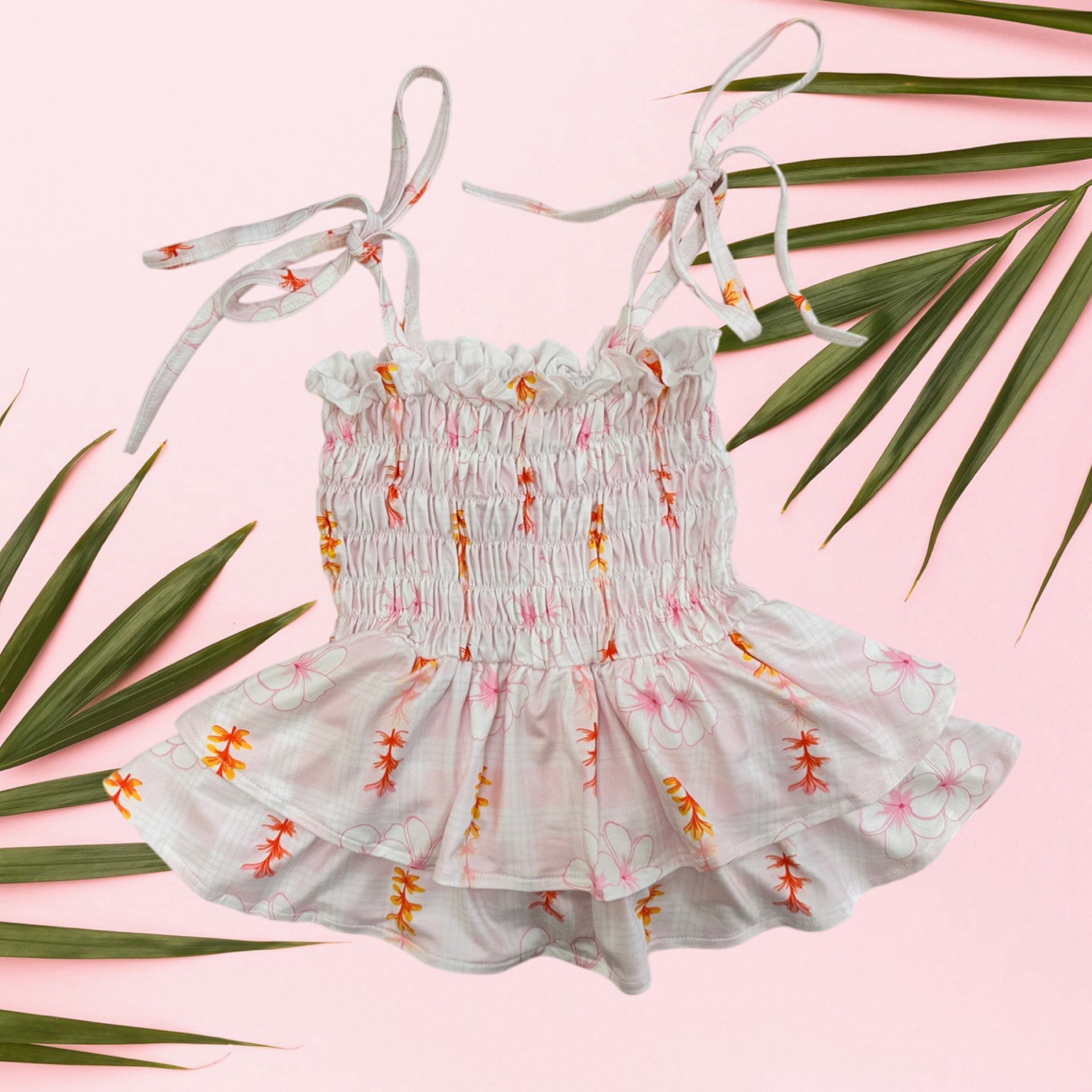 Pink plumeria Palaka Melody Romper - Sweet Sweet Honey Hawaii