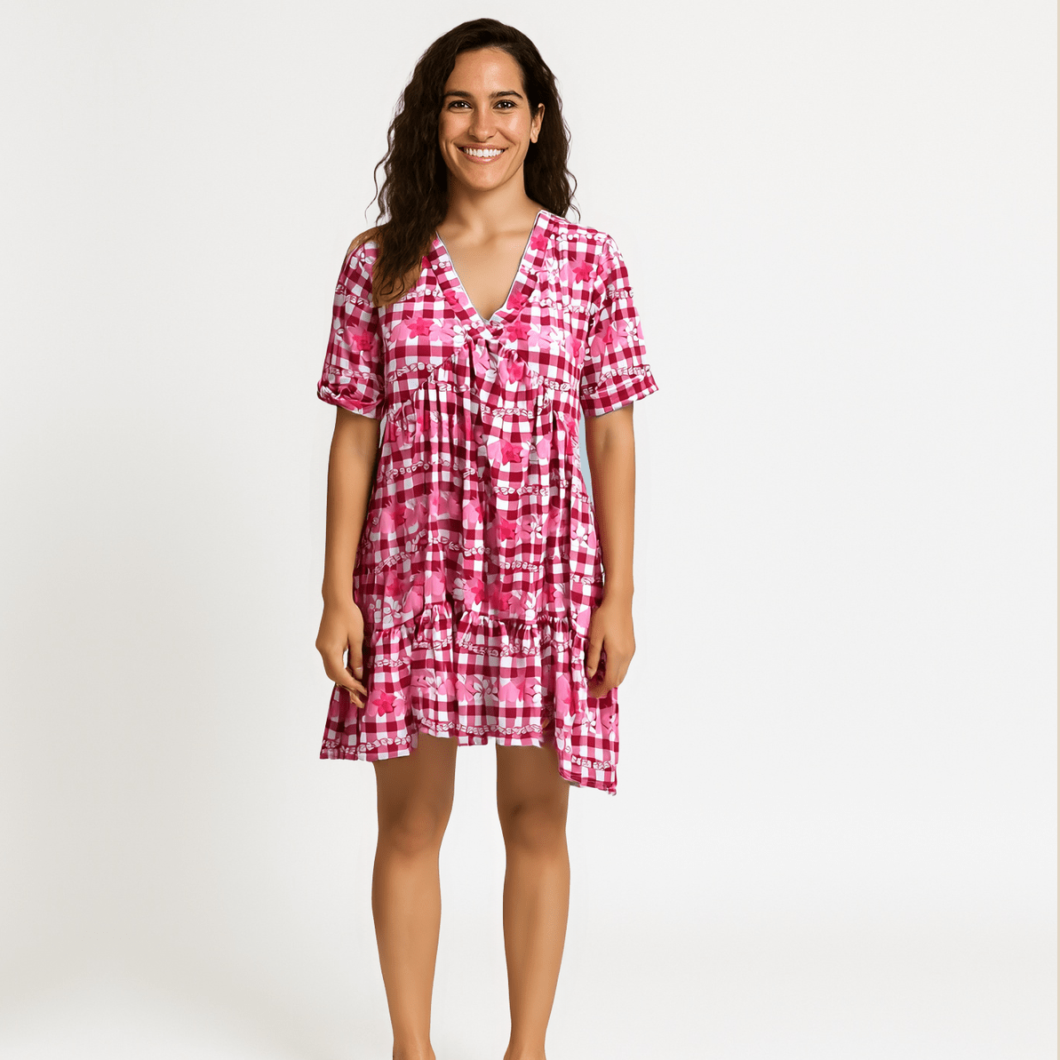 Pua lei Magenta Gingham Sammy Dress - Sweet Sweet Honey Hawaii