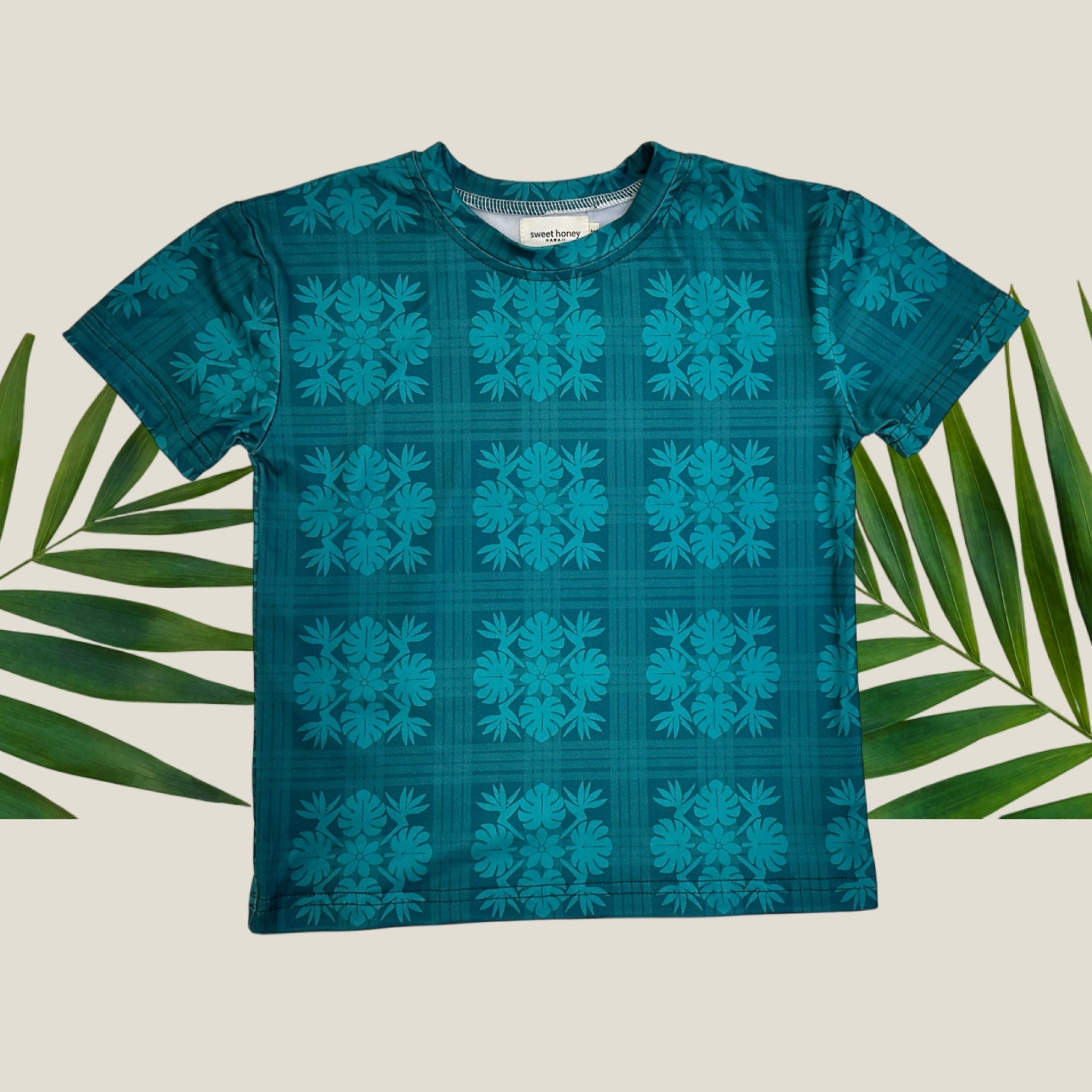 Teal Tropical Palaka T-shirt - Sweet Sweet Honey Hawaii