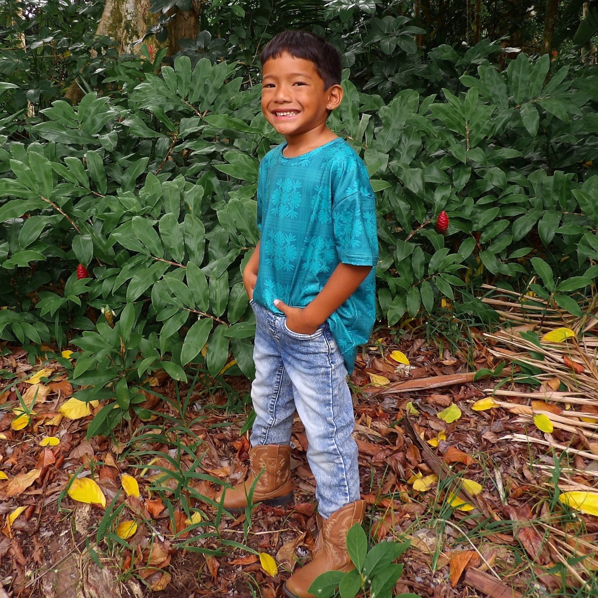 Teal Tropical Palaka T-shirt - Sweet Sweet Honey Hawaii