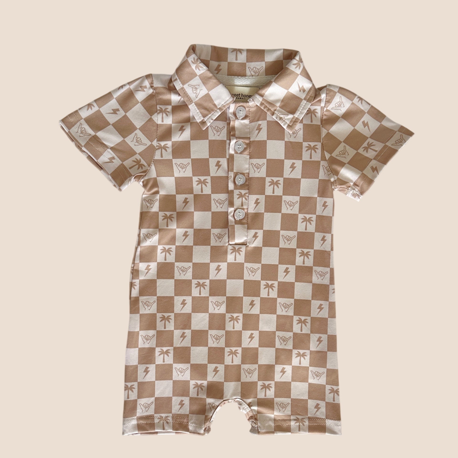 Westside Checkered Sands Collared Jumpsuit - Sweet Sweet Honey Hawaii