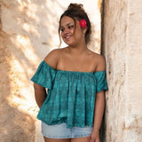 Women's Teal Tropical Palaka Baby Doll Top - Sweet Sweet Honey Hawaii