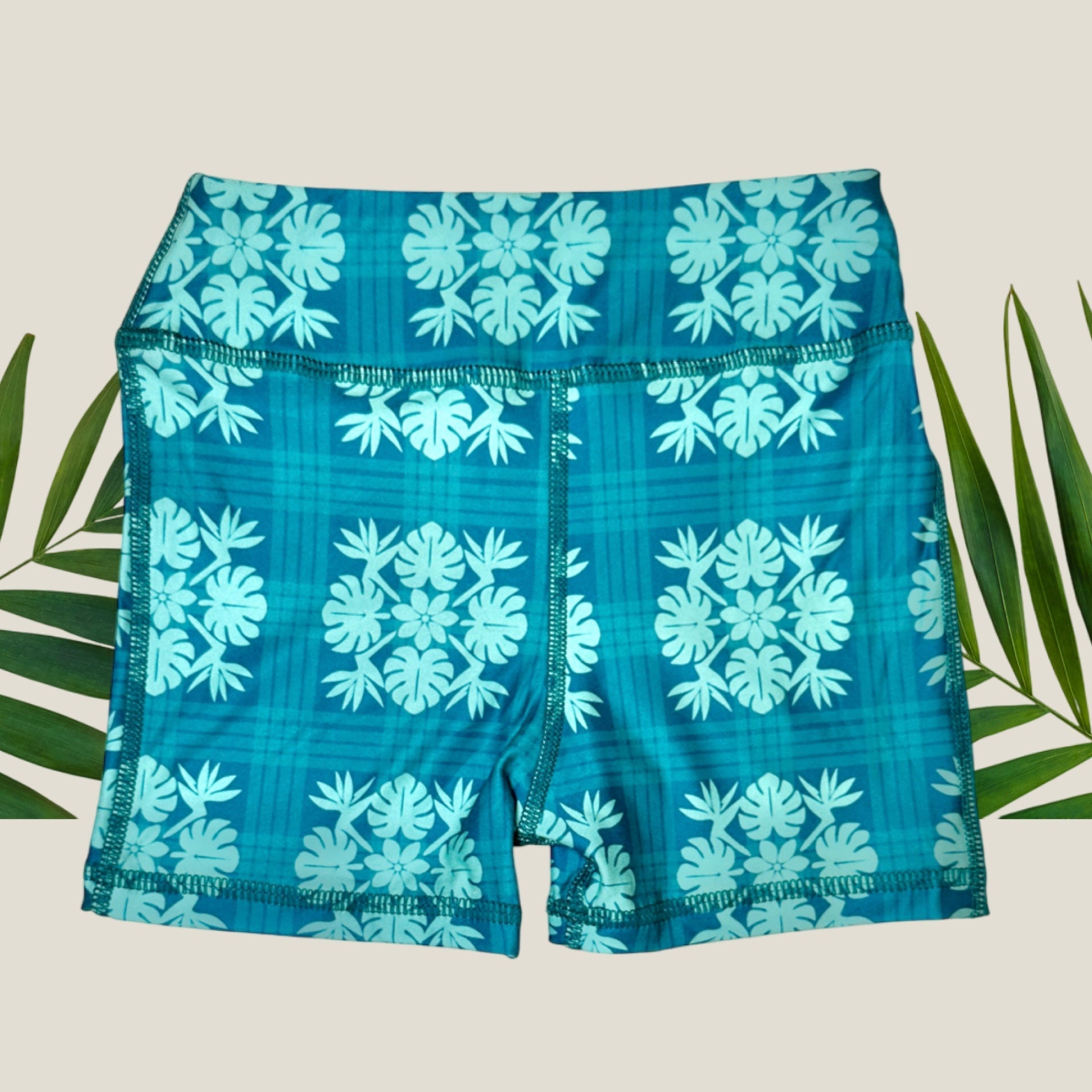 Women's Teal Tropical Palaka Scarlett shorts - Sweet Sweet Honey Hawaii