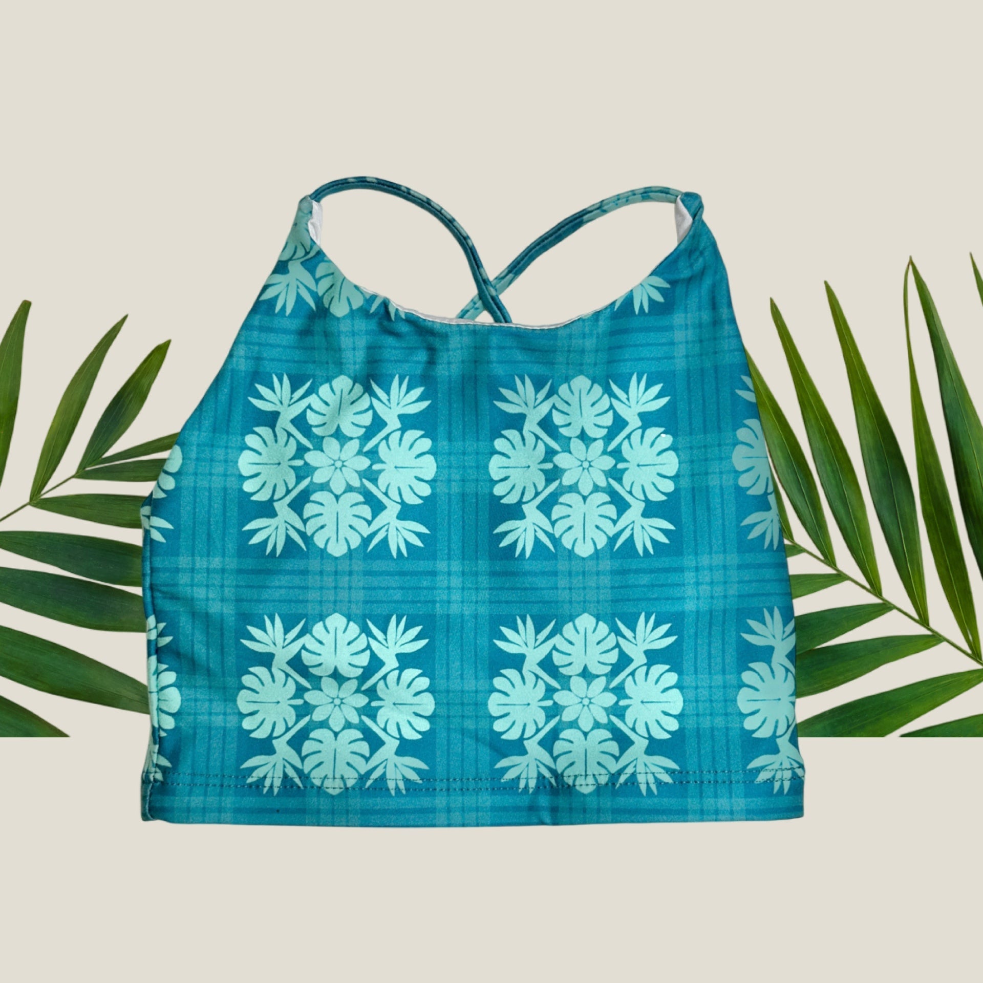 Women's Teal Tropical Palaka Scarlett Top - Sweet Sweet Honey Hawaii